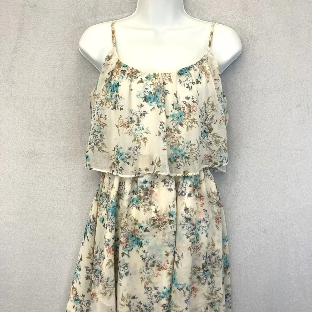 Disney‎ Cinderella Floral Maxi Dress Womens Medium Chiffon Sleeveless High Low